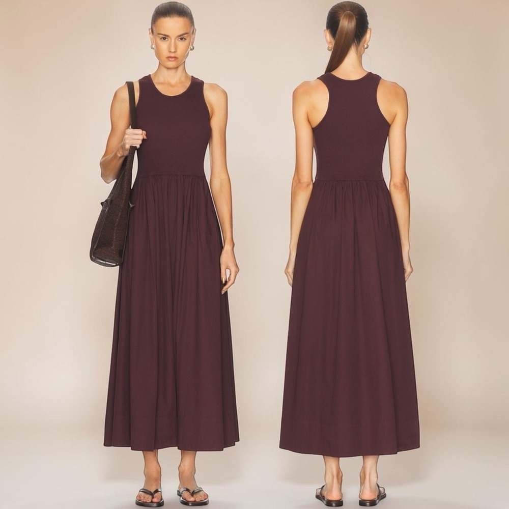Enza‎ Costa Cotton Resort Tank Dress In Dark Cherry Luxury Travel Minimalist S